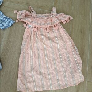 Girls Peach Stripe Tassel Sundress - Casual Summer Dress